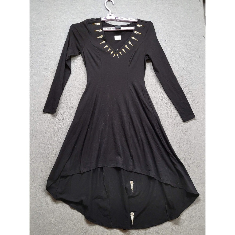 Her Universe Women Dress S Black Maleficent Fit & Flare Skulls Hi Low Hem